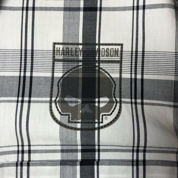 Men’s genuine Harley-Davidson 
Embroidered flannel plaid shirt black & white - Picture 3 of 4
